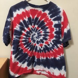red white and blue tye dye shirt
